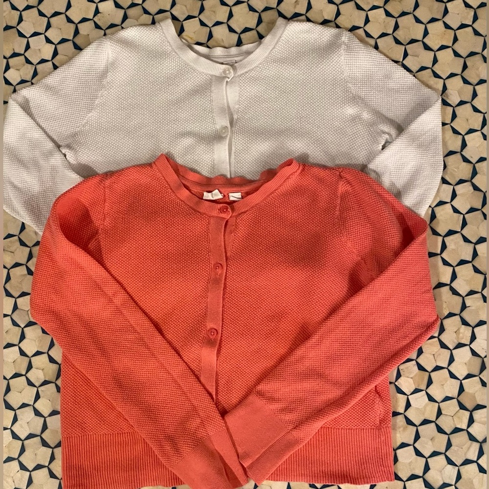Gap Kids White and Coral Colored Pointelle Knit Cardigans size L(9-10) girls